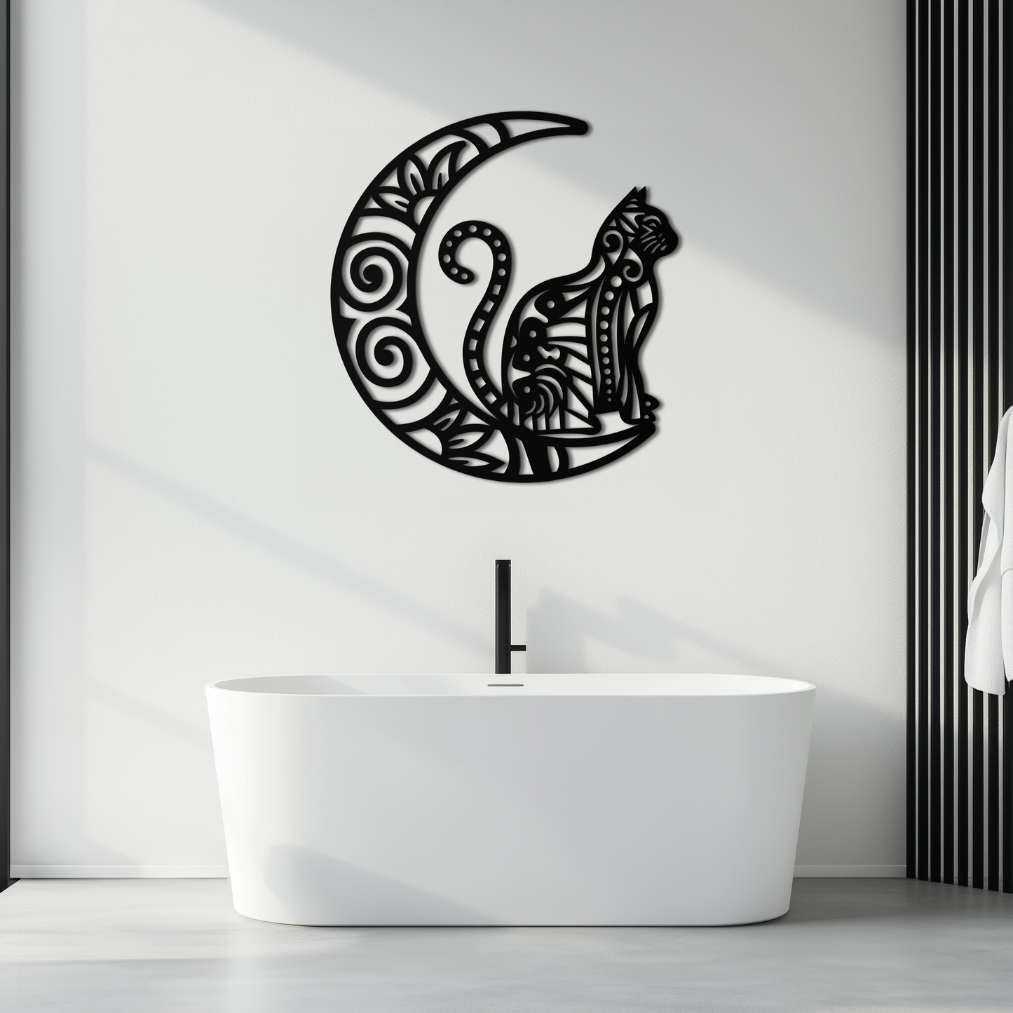 Moon & Cat Metal Wall Art – Mystical Feline Decor - KAF266 - Tampa Home & Garden Store