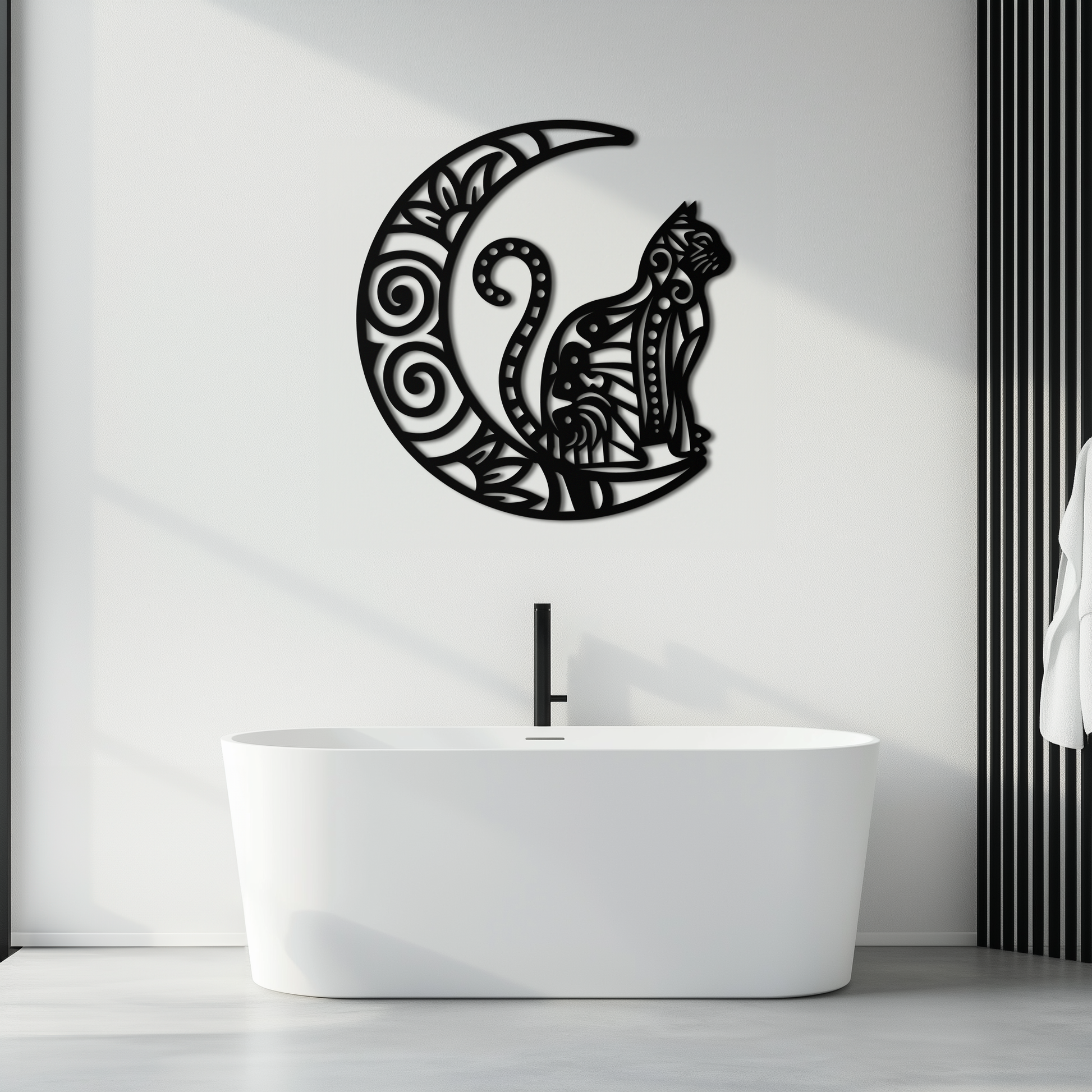 Moon & Cat Metal Wall Art – Mystical Feline Decor - KAF266 - Tampa Home & Garden Store