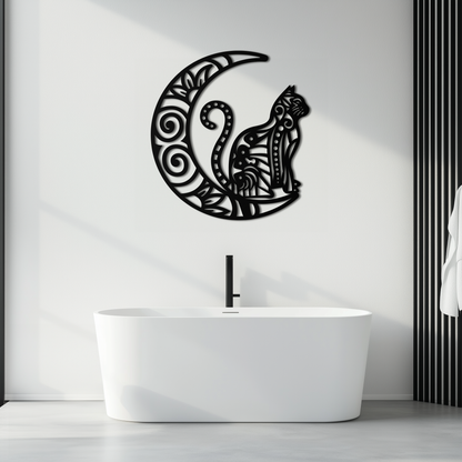 Moon & Cat Metal Wall Art – Mystical Feline Decor - KAF266 - Tampa Home & Garden Store
