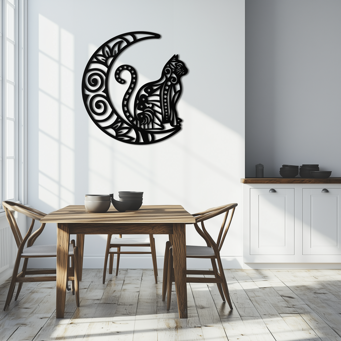 Moon & Cat Metal Wall Art – Mystical Feline Decor - KAF266 - Tampa Home & Garden Store