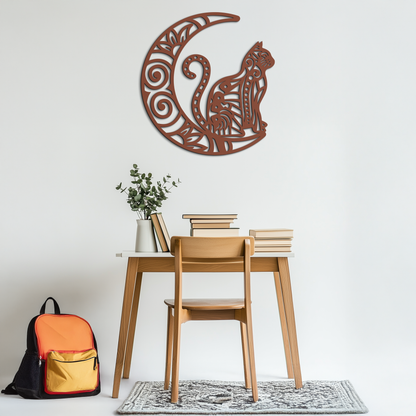 Moon & Cat Metal Wall Art – Mystical Feline Decor - KAF266 - Tampa Home & Garden Store