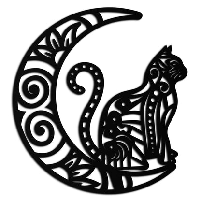 Moon & Cat Metal Wall Art – Mystical Feline Decor - KAF266 - Tampa Home & Garden Store