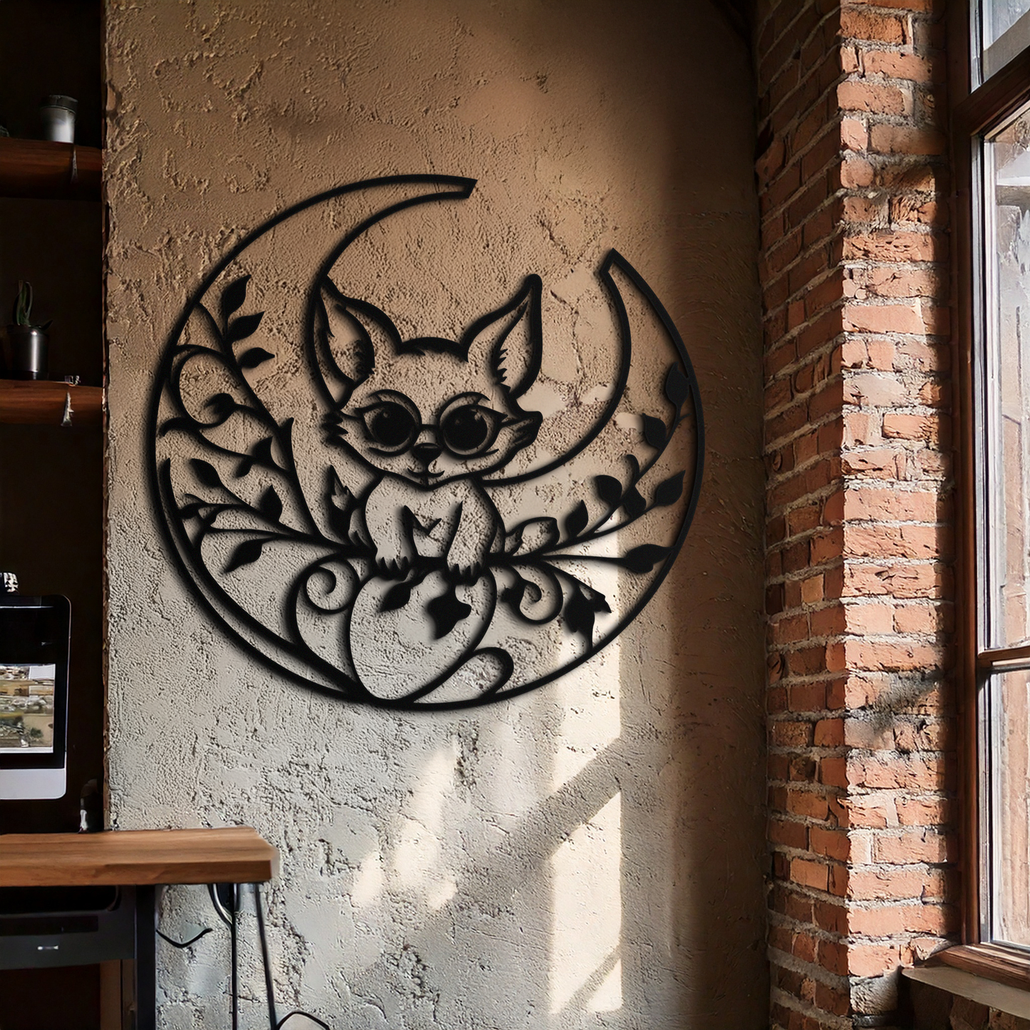 Moon Cat Silhouette Metal Wall Art – Black Steel Whimsical Pet Lover Decor- KAF492 - Tampa Home & Garden Store