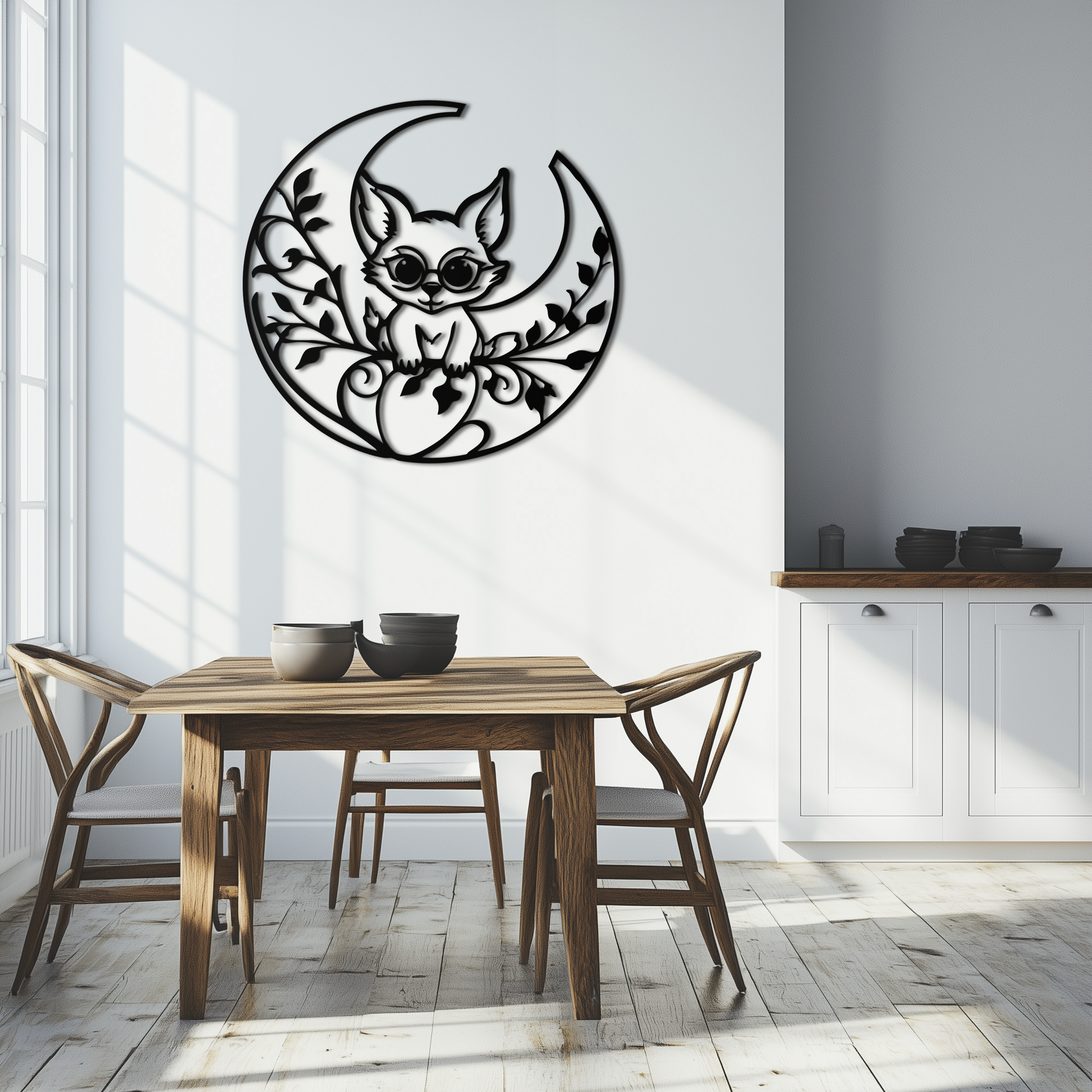 Moon Cat Silhouette Metal Wall Art – Black Steel Whimsical Pet Lover Decor- KAF492 - Tampa Home & Garden Store