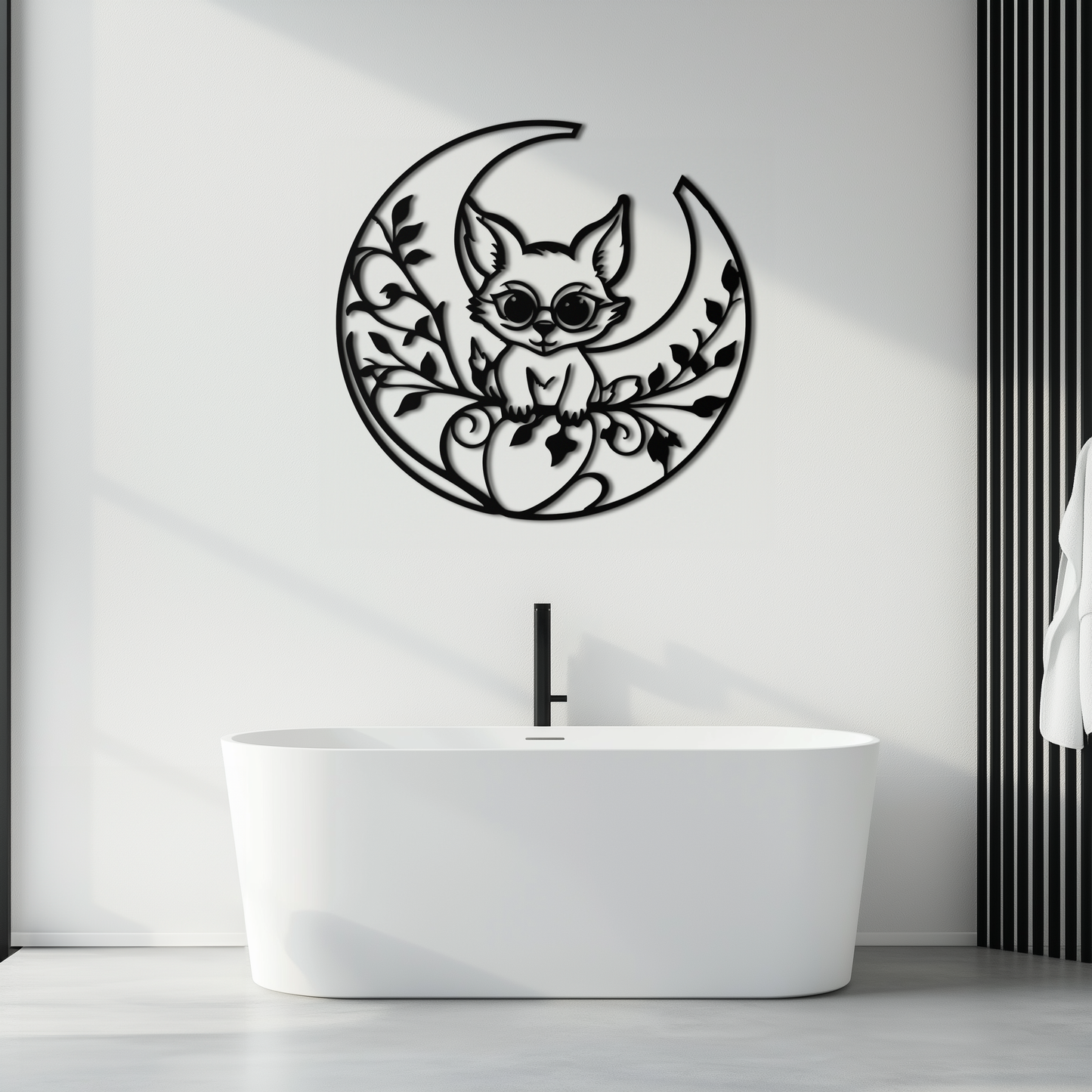 Moon Cat Silhouette Metal Wall Art – Black Steel Whimsical Pet Lover Decor- KAF492 - Tampa Home & Garden Store