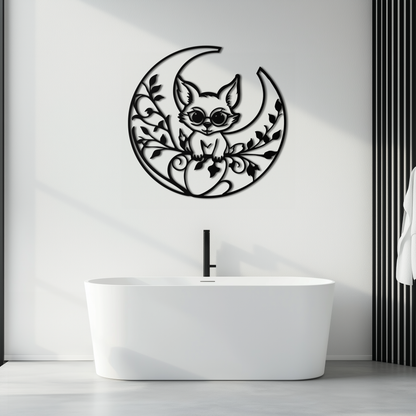 Moon Cat Silhouette Metal Wall Art – Black Steel Whimsical Pet Lover Decor- KAF492 - Tampa Home & Garden Store