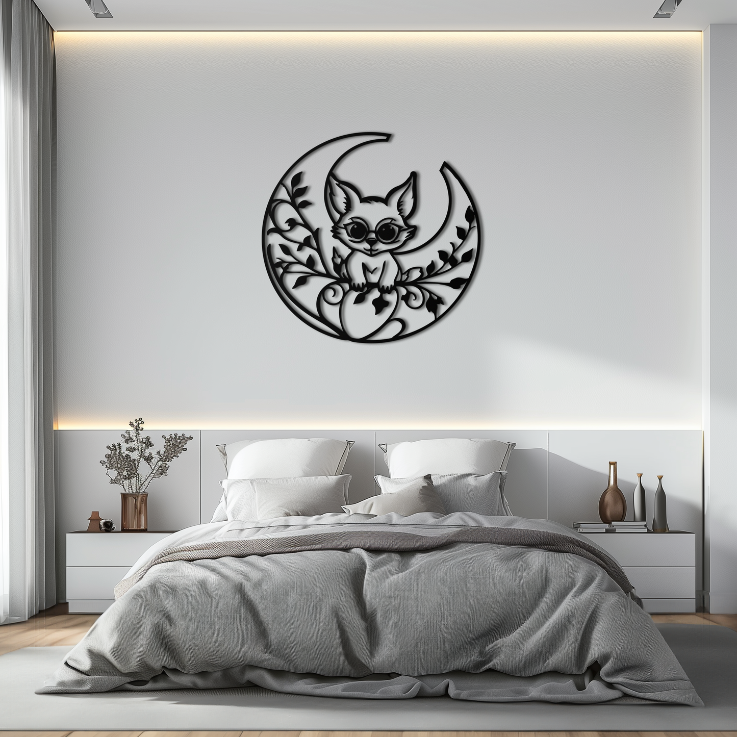 Moon Cat Silhouette Metal Wall Art – Black Steel Whimsical Pet Lover Decor- KAF492 - Tampa Home & Garden Store