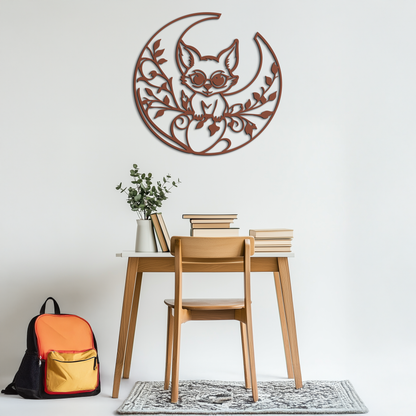 Moon Cat Silhouette Metal Wall Art – Black Steel Whimsical Pet Lover Decor- KAF492 - Tampa Home & Garden Store