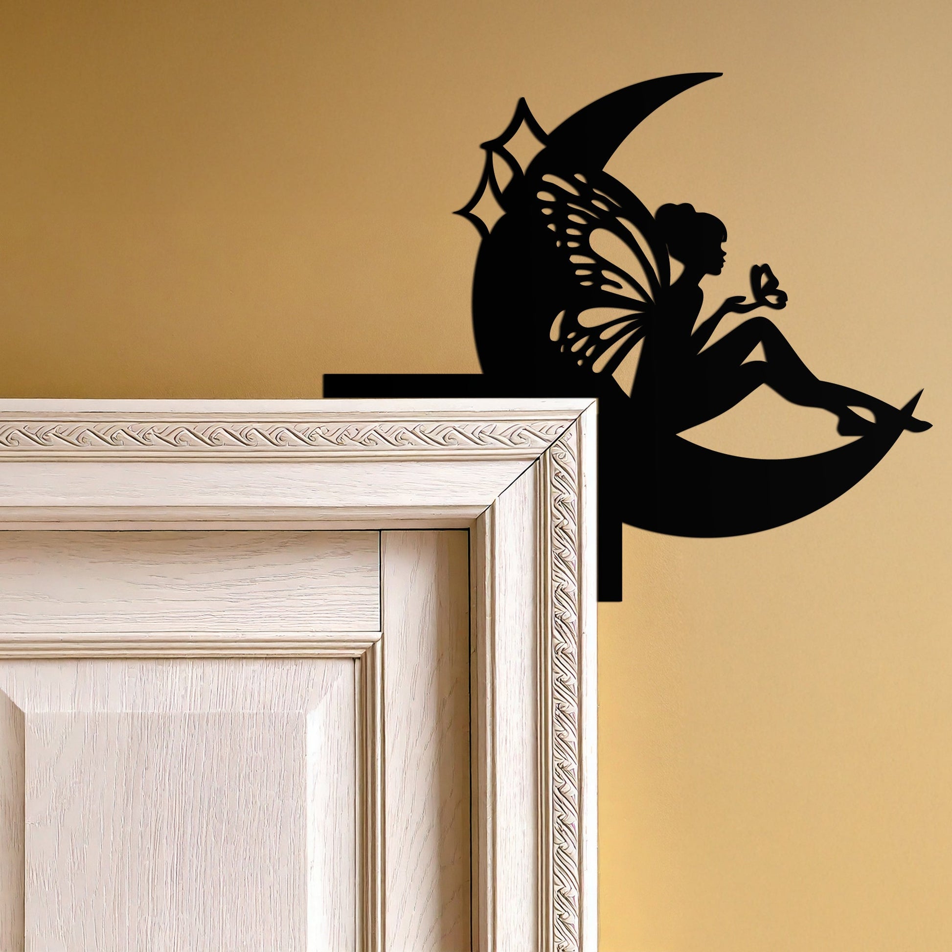 Moon Fairy Corner Metal Wall Art – Whimsical Butterfly Decor for Door Frames- KAF603 - Tampa Home & Garden Store