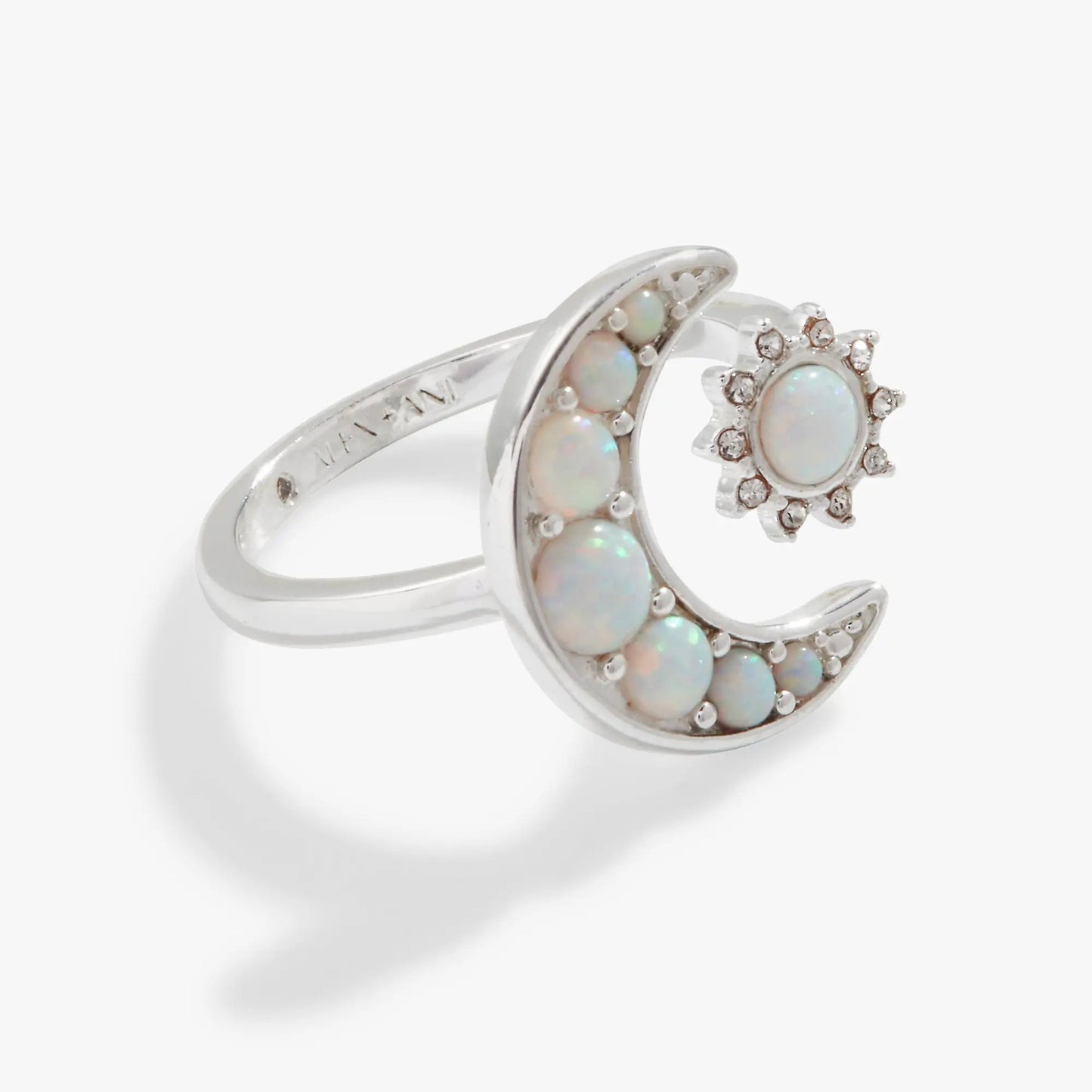 Moon and Sun Opal Ring with Crystals Adjustable