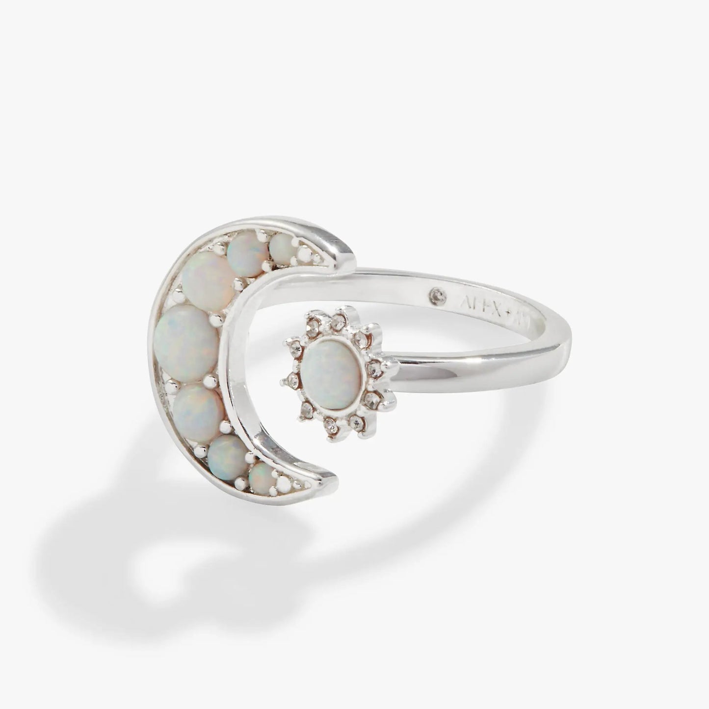 Moon and Sun Opal Ring with Crystals Adjustable