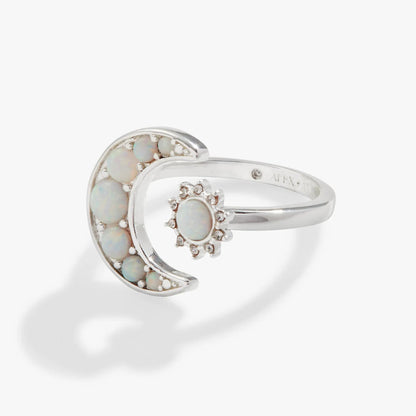Moon and Sun Opal Ring with Crystals Adjustable