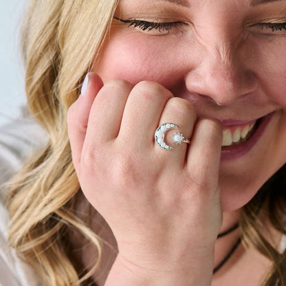 Moon and Sun Opal Ring with Crystals Adjustable