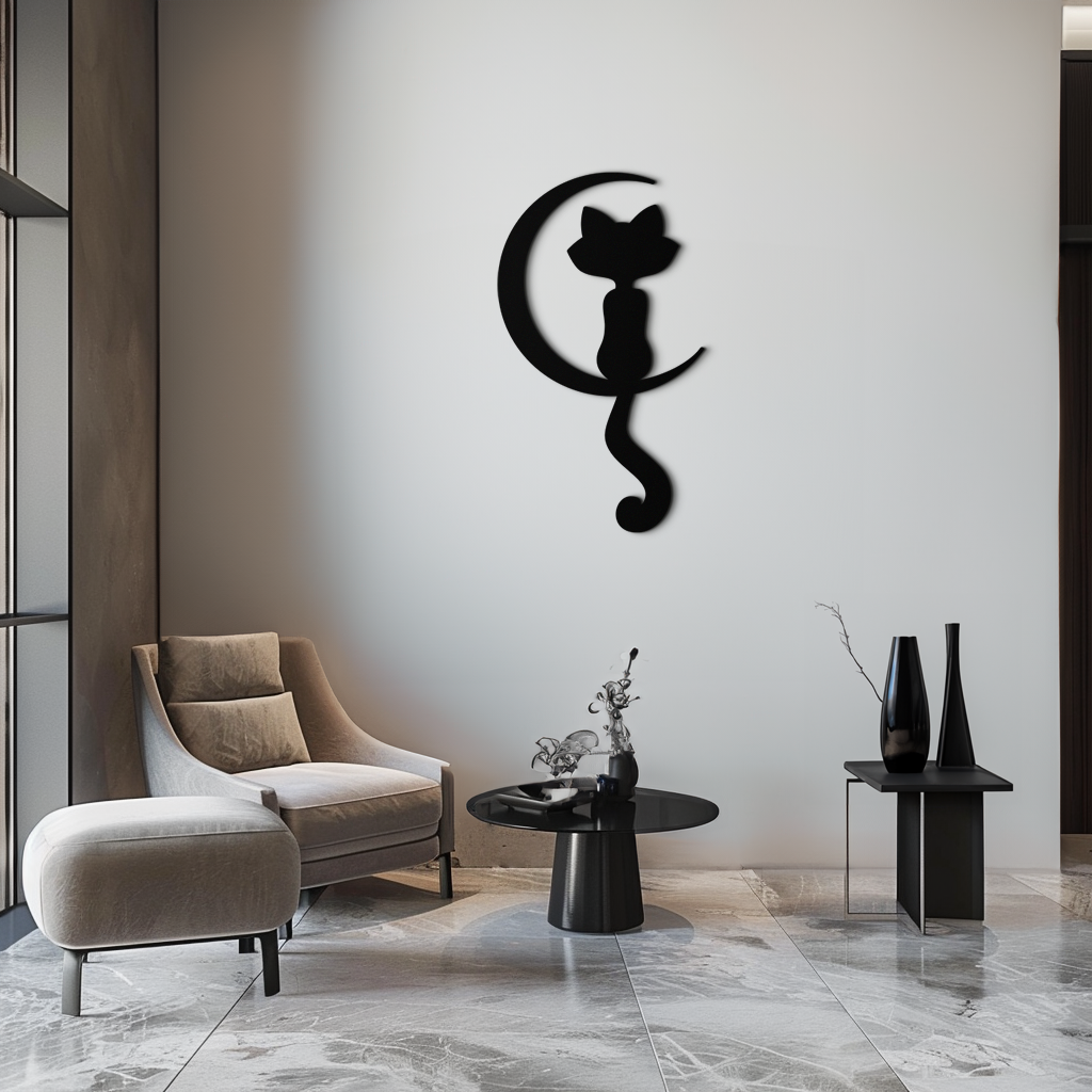 Moonlight Cat Metal Wall Art - Elegant Feline Silhouette Decor - KAF058 - Tampa Home & Garden Store