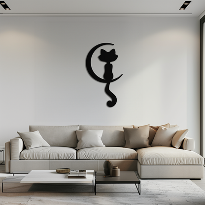 Moonlight Cat Metal Wall Art - Elegant Feline Silhouette Decor - KAF058 - Tampa Home & Garden Store