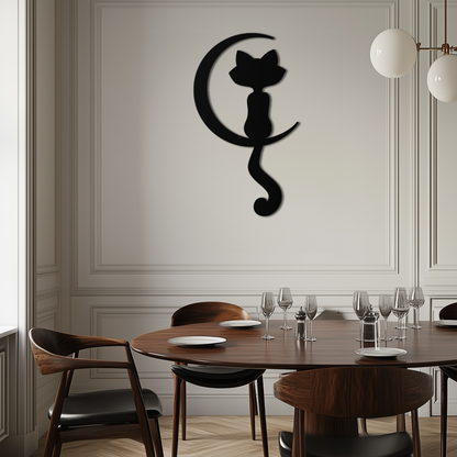 Moonlight Cat Metal Wall Art - Elegant Feline Silhouette Decor - KAF058 - Tampa Home & Garden Store