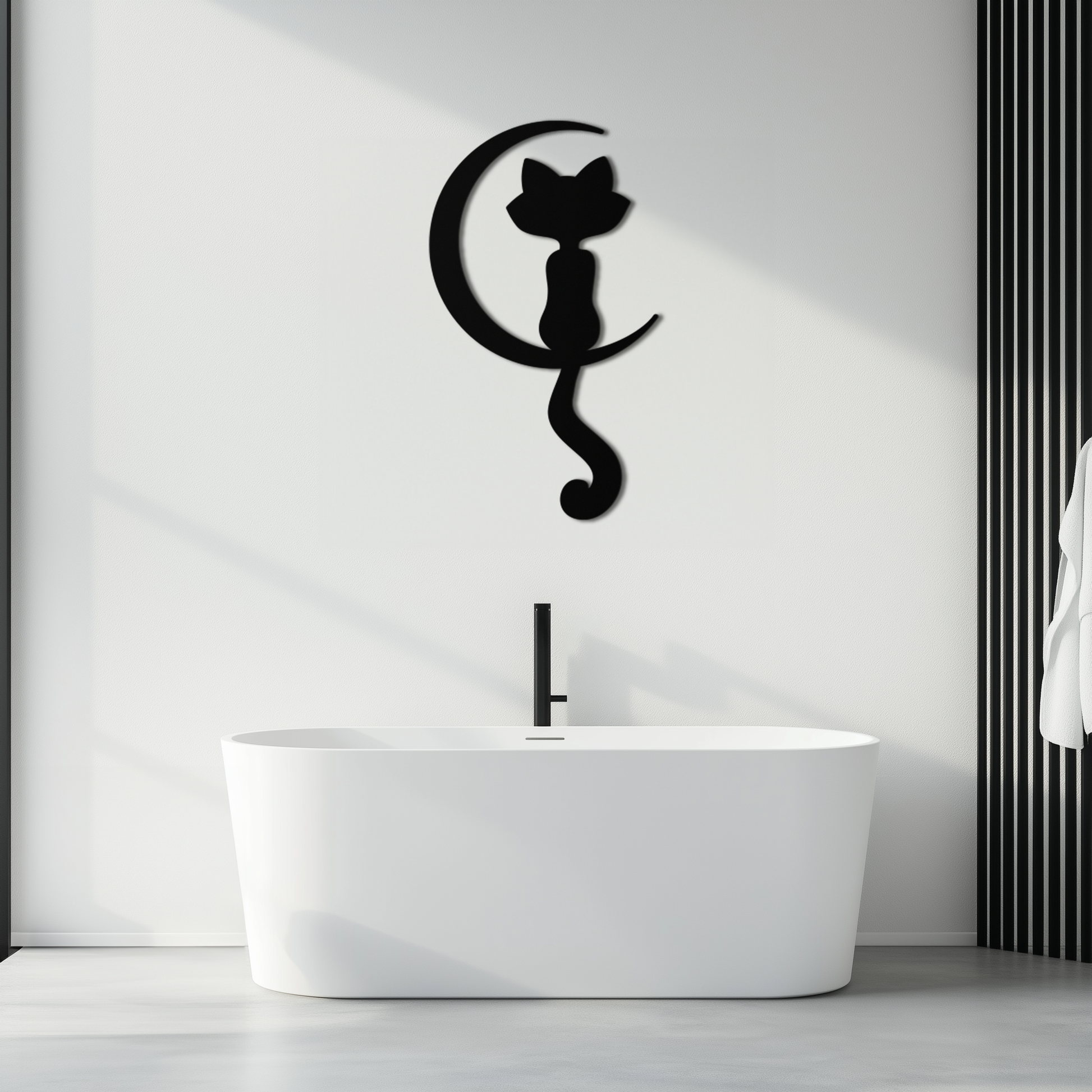 Moonlight Cat Metal Wall Art - Elegant Feline Silhouette Decor - KAF058 - Tampa Home & Garden Store