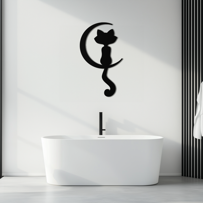 Moonlight Cat Metal Wall Art - Elegant Feline Silhouette Decor - KAF058 - Tampa Home & Garden Store