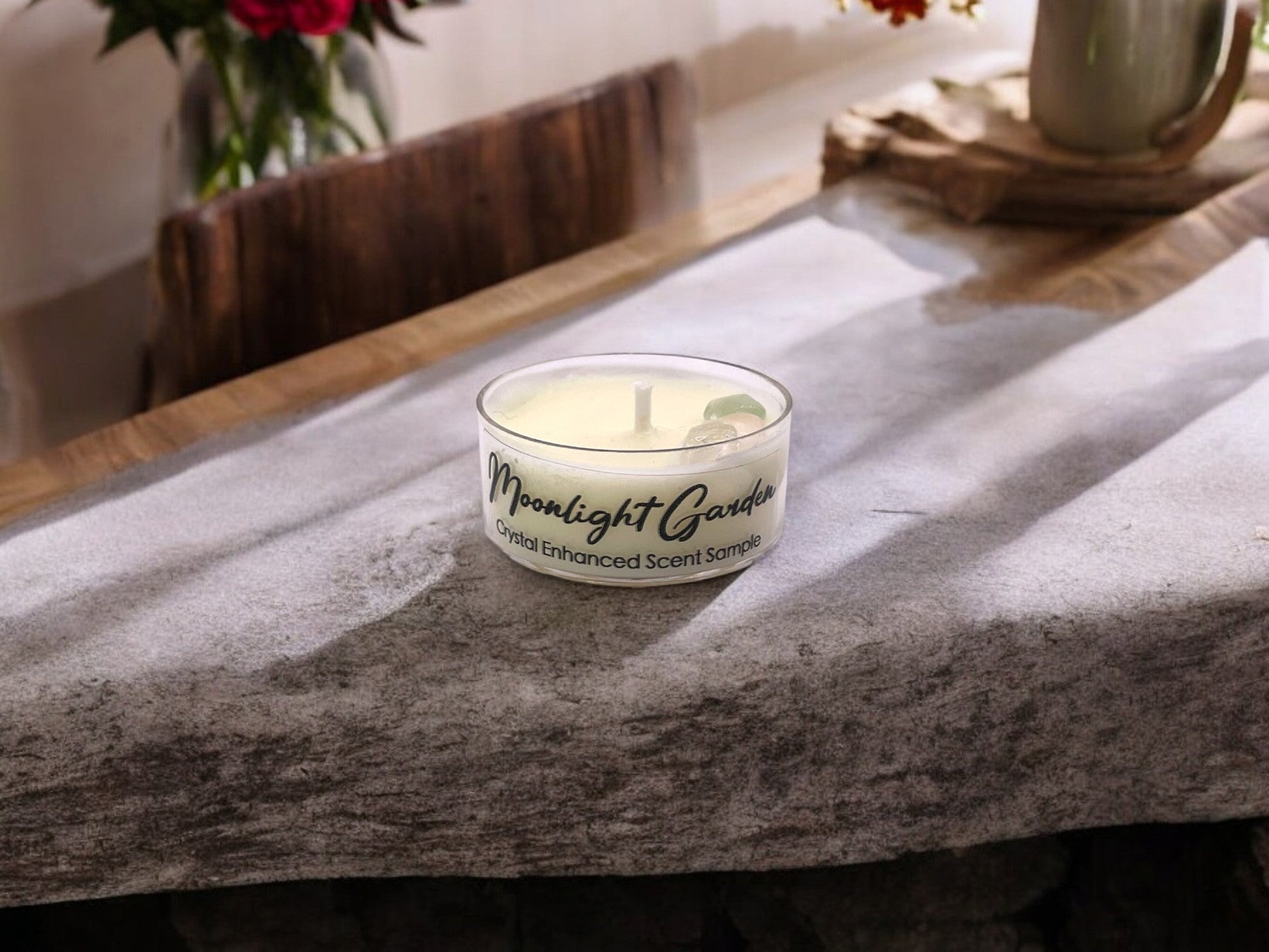 Moonlight Garden, Premium Coconut-Soy Wax Tea Light Crystal Candle, 1oz - Tampa Home & Garden Store