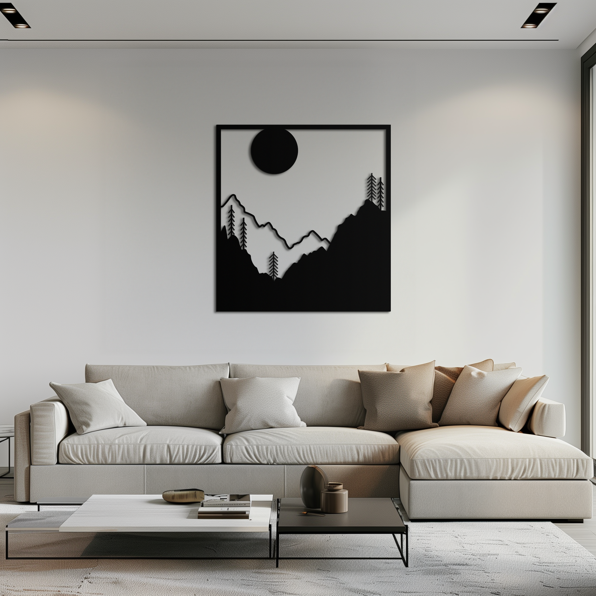 Moonlit Mountain Landscape Metal Wall Art – Modern Square Forest Scene Silhouette for Rustic Nature Decor- KAF346 - Tampa Home & Garden Store