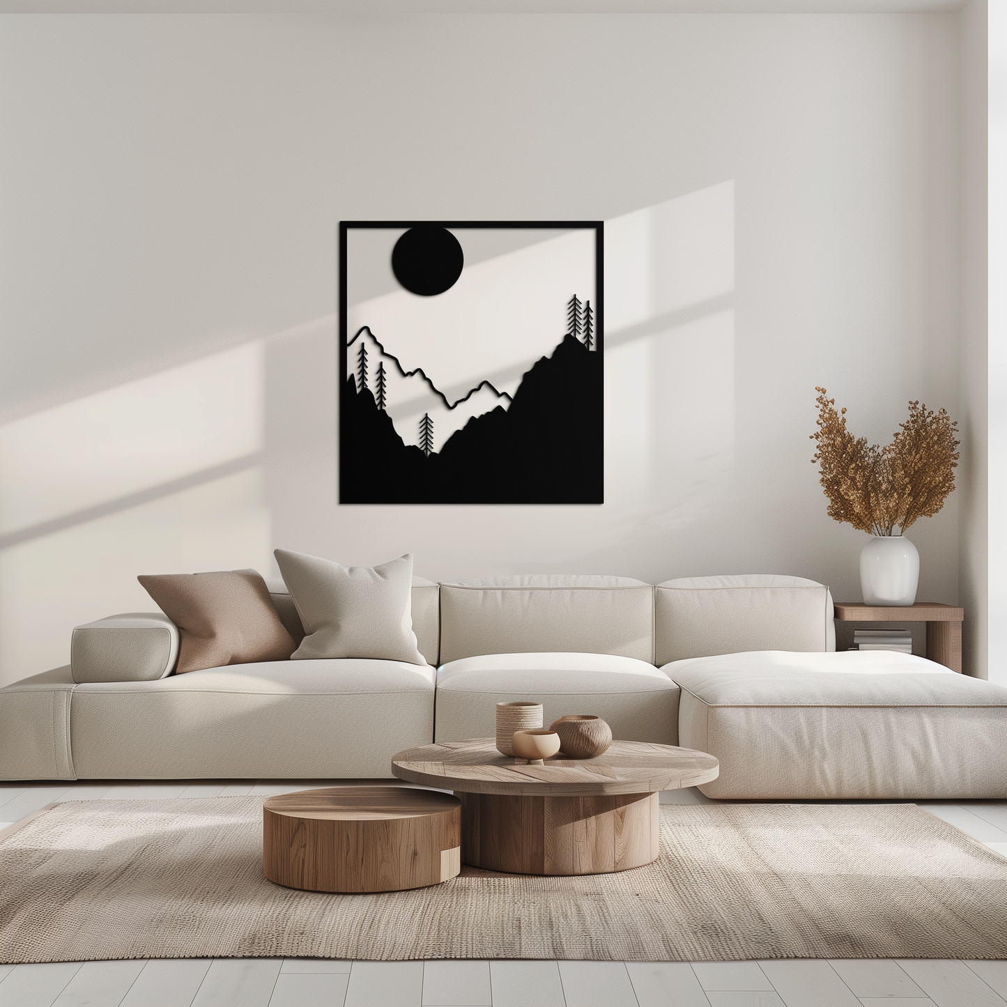 Moonlit Mountain Landscape Metal Wall Art – Modern Square Forest Scene Silhouette for Rustic Nature Decor- KAF346 - Tampa Home & Garden Store