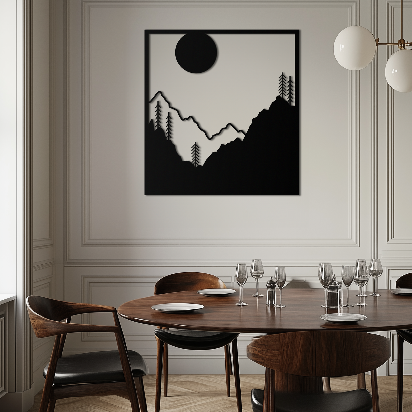 Moonlit Mountain Landscape Metal Wall Art – Modern Square Forest Scene Silhouette for Rustic Nature Decor- KAF346 - Tampa Home & Garden Store