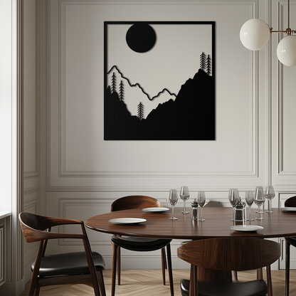 Moonlit Mountain Landscape Metal Wall Art – Modern Square Forest Scene Silhouette for Rustic Nature Decor- KAF346 - Tampa Home & Garden Store