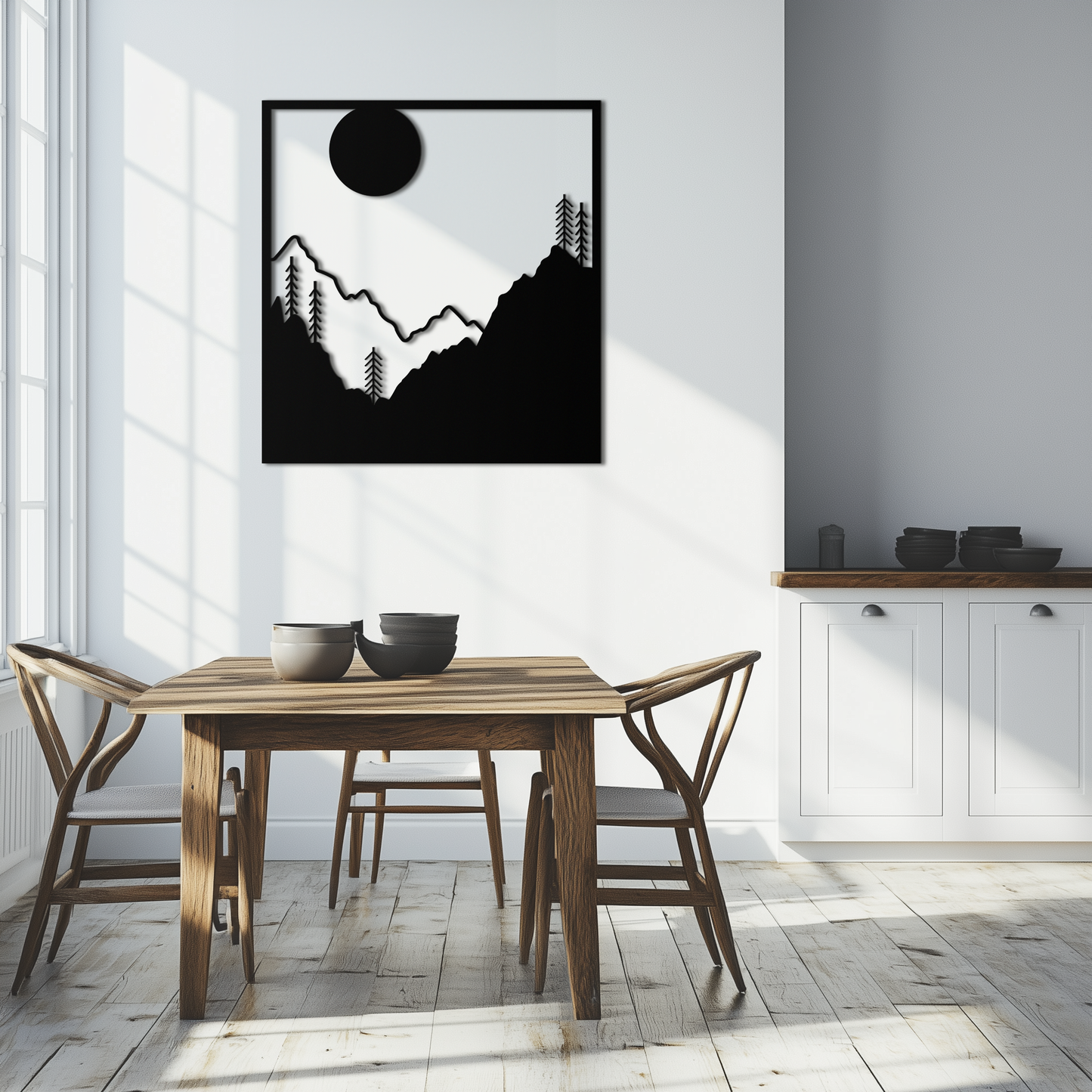 Moonlit Mountain Landscape Metal Wall Art – Modern Square Forest Scene Silhouette for Rustic Nature Decor- KAF346 - Tampa Home & Garden Store