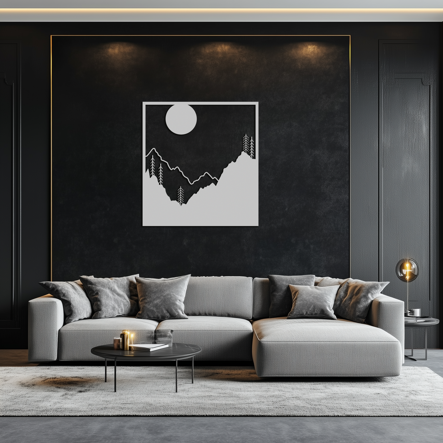 Moonlit Mountain Landscape Metal Wall Art – Modern Square Forest Scene Silhouette for Rustic Nature Decor- KAF346 - Tampa Home & Garden Store