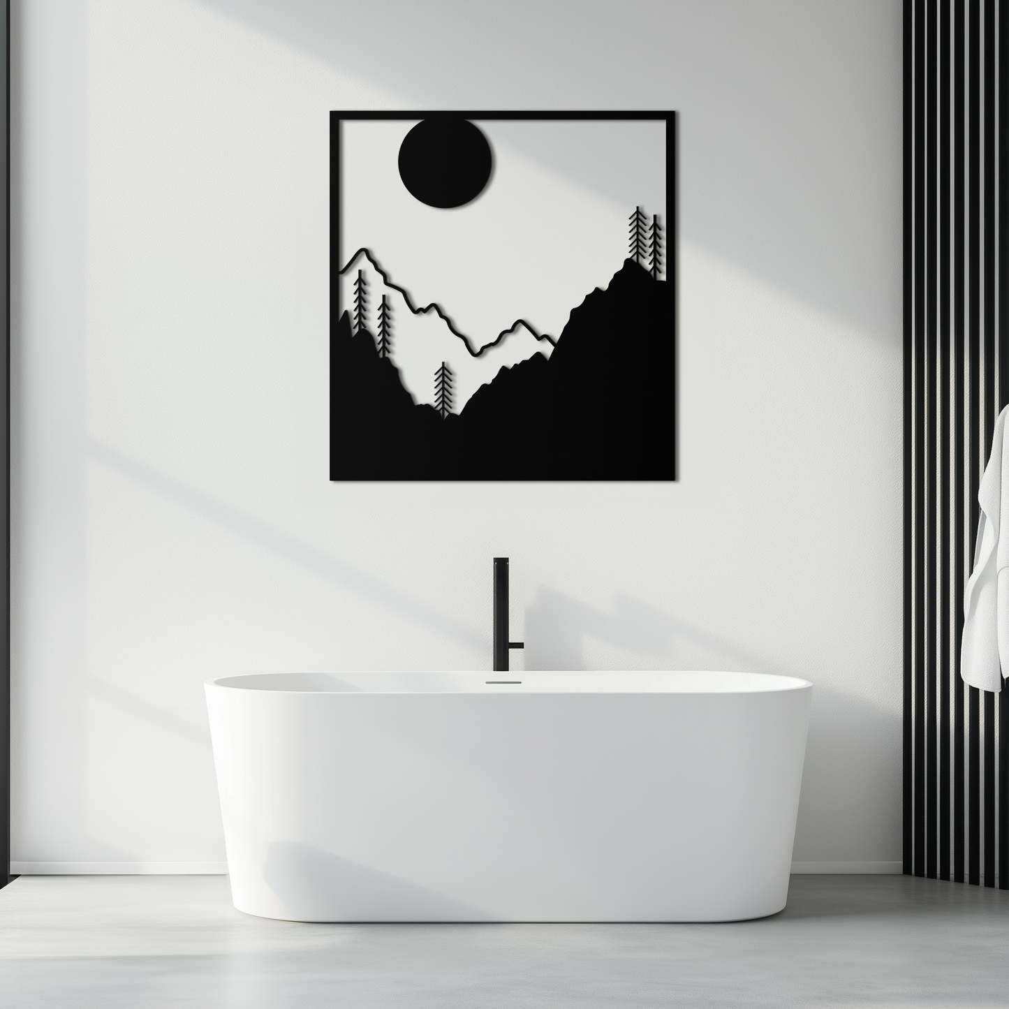 Moonlit Mountain Landscape Metal Wall Art – Modern Square Forest Scene Silhouette for Rustic Nature Decor- KAF346 - Tampa Home & Garden Store