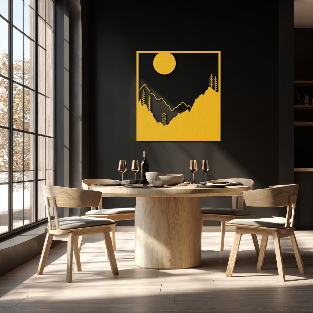 Moonlit Mountain Landscape Metal Wall Art – Modern Square Forest Scene Silhouette for Rustic Nature Decor- KAF346 - Tampa Home & Garden Store