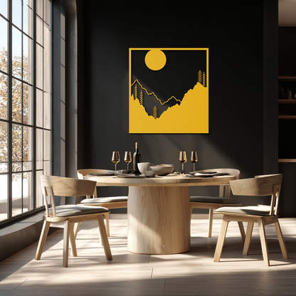 Moonlit Mountain Landscape Metal Wall Art – Modern Square Forest Scene Silhouette for Rustic Nature Decor- KAF346 - Tampa Home & Garden Store