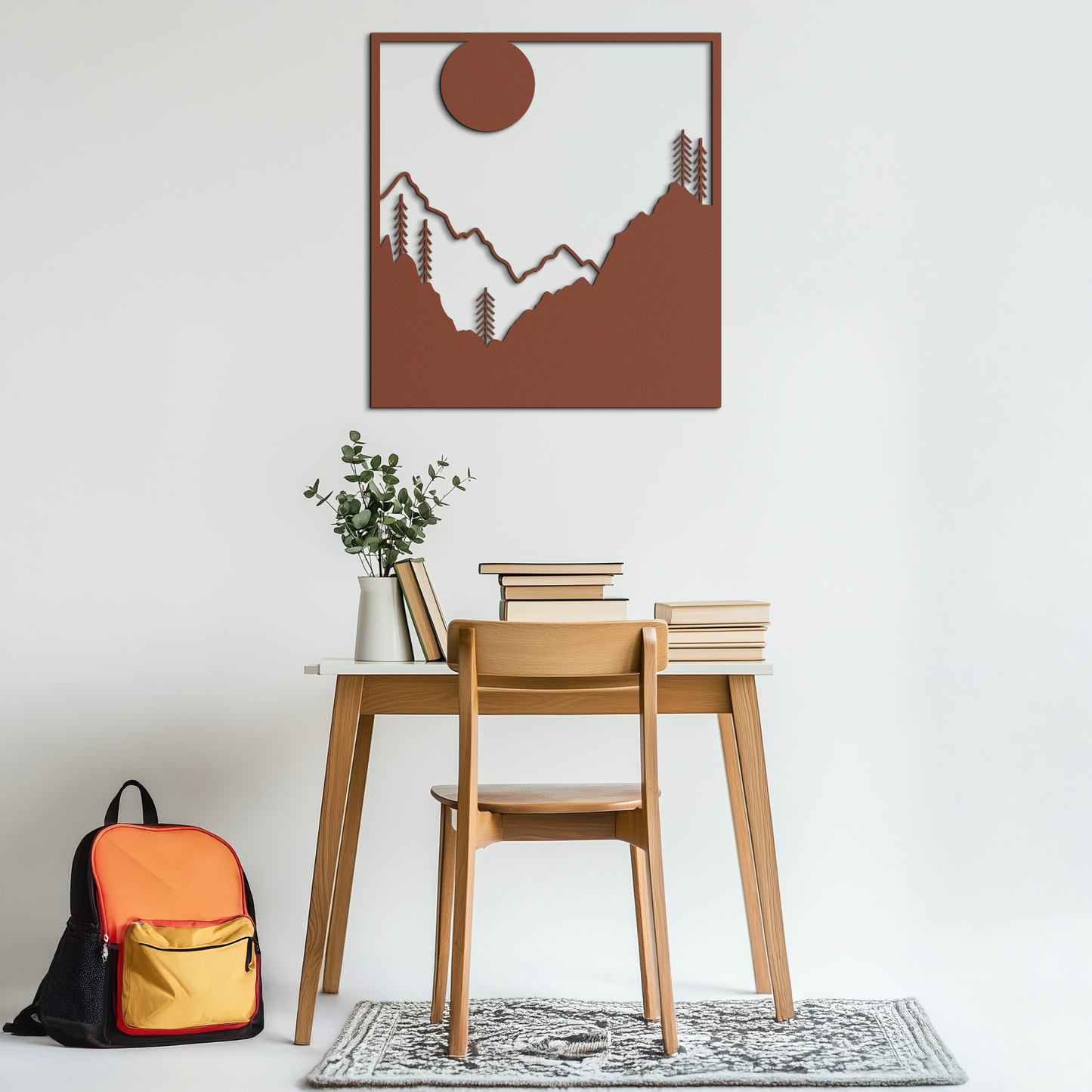 Moonlit Mountain Landscape Metal Wall Art – Modern Square Forest Scene Silhouette for Rustic Nature Decor- KAF346 - Tampa Home & Garden Store