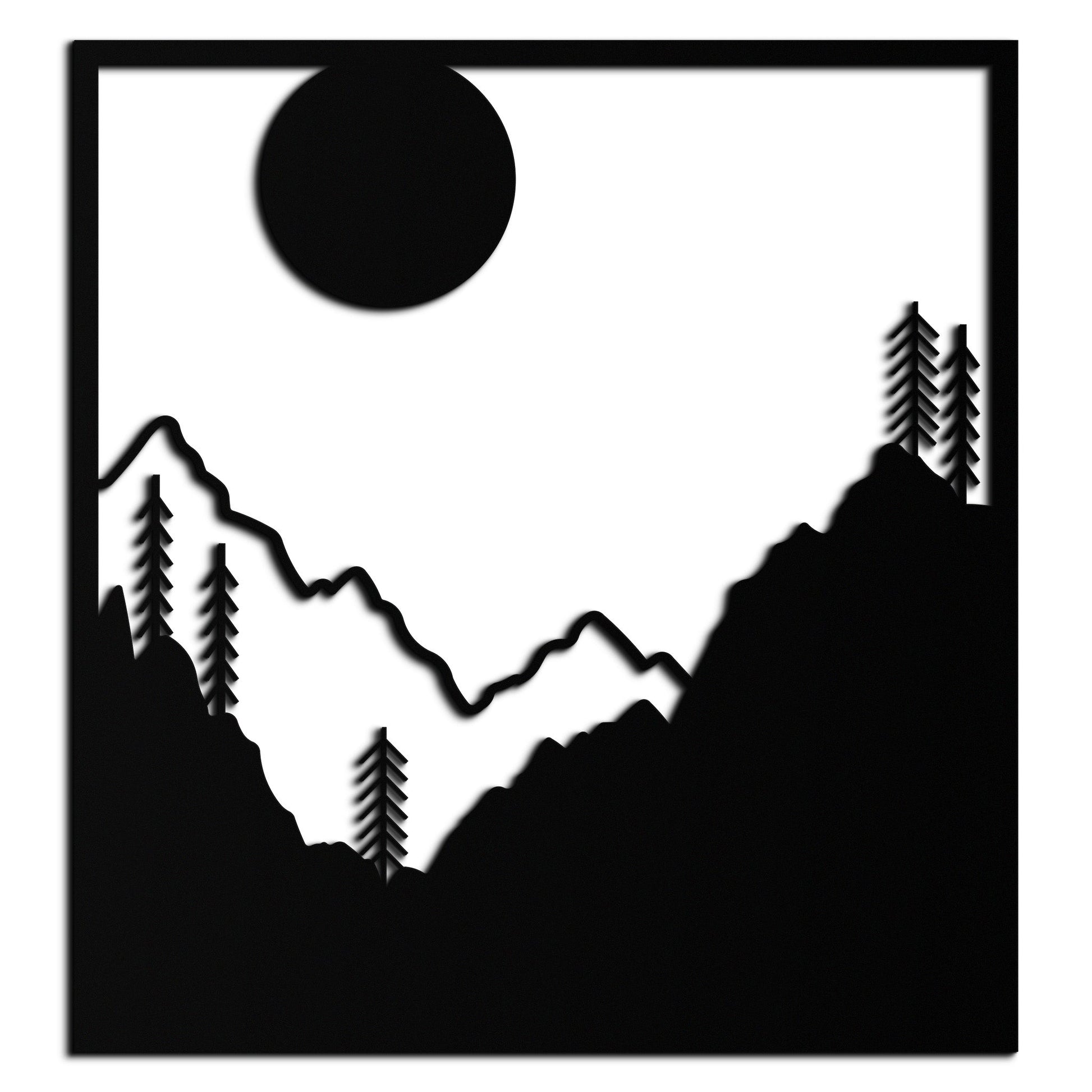 Moonlit Mountain Landscape Metal Wall Art – Modern Square Forest Scene Silhouette for Rustic Nature Decor- KAF346 - Tampa Home & Garden Store