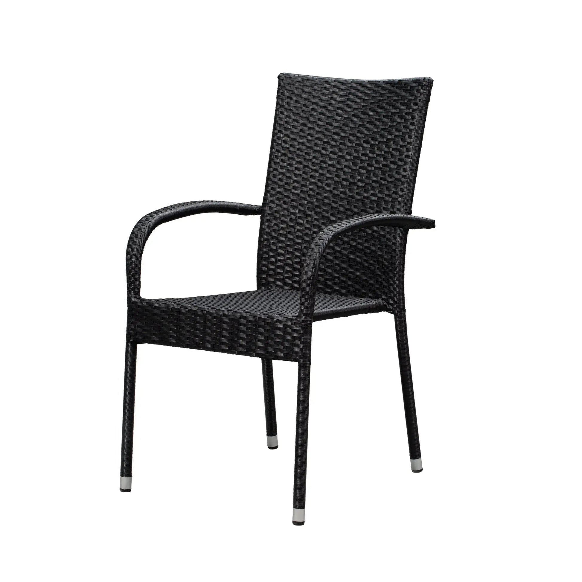 Morgan Outdoor Wicker Stacking Chairs, black, set of 4 with curved arms and woven seat on Tampa Home & Garden Store