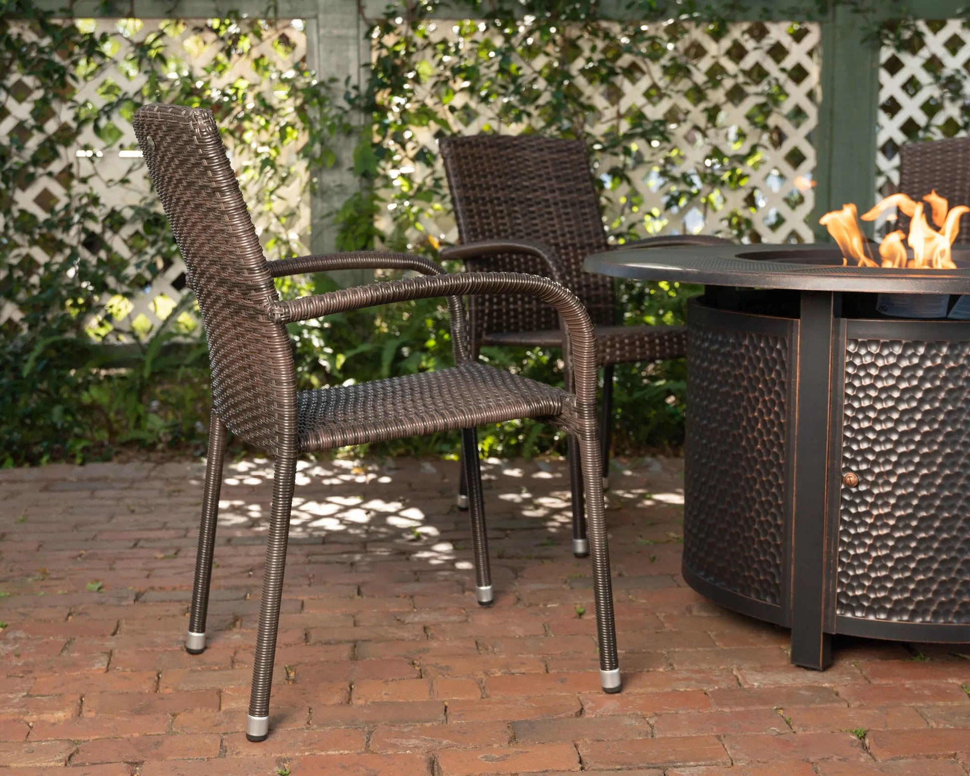 Morgan Outdoor Wicker Stacking Chairs mocha brown set of 4 for outdoor use on Tampa Home & Garden Store