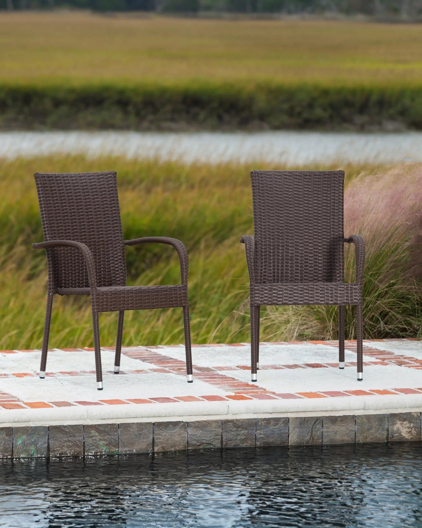 Morgan Outdoor Wicker Stacking Chairs Mocha by Fire Sense/Balkene Home outdoor chairs, set of 4, 2 shown on Tampa Home & Garden Store