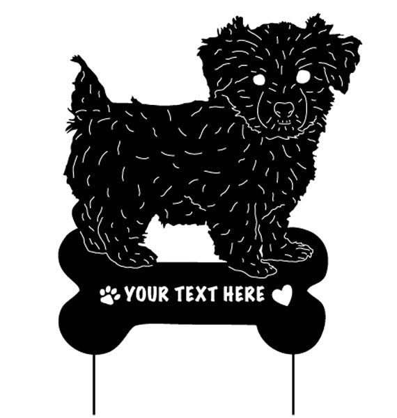 Morkie garden stake with bone plaque in black silhouette by Rustica Ornamentals on Tampa Home & Garden Store