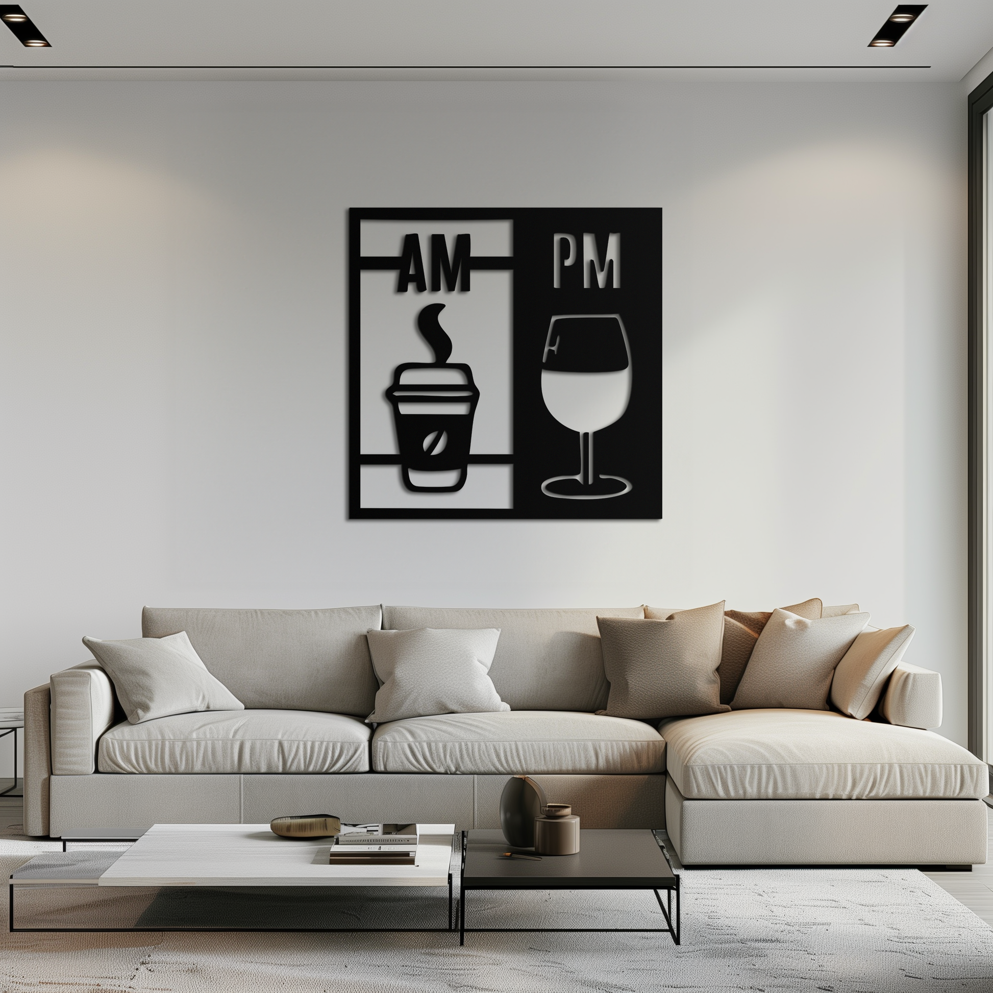 Morning Coffee and Evening Wine Metal Wall Art – AM PM Modern Black Kitchen Decor- KAF547 - Tampa Home & Garden Store