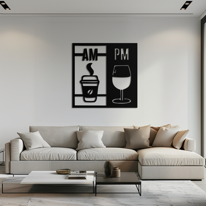 Morning Coffee and Evening Wine Metal Wall Art – AM PM Modern Black Kitchen Decor- KAF547 - Tampa Home & Garden Store
