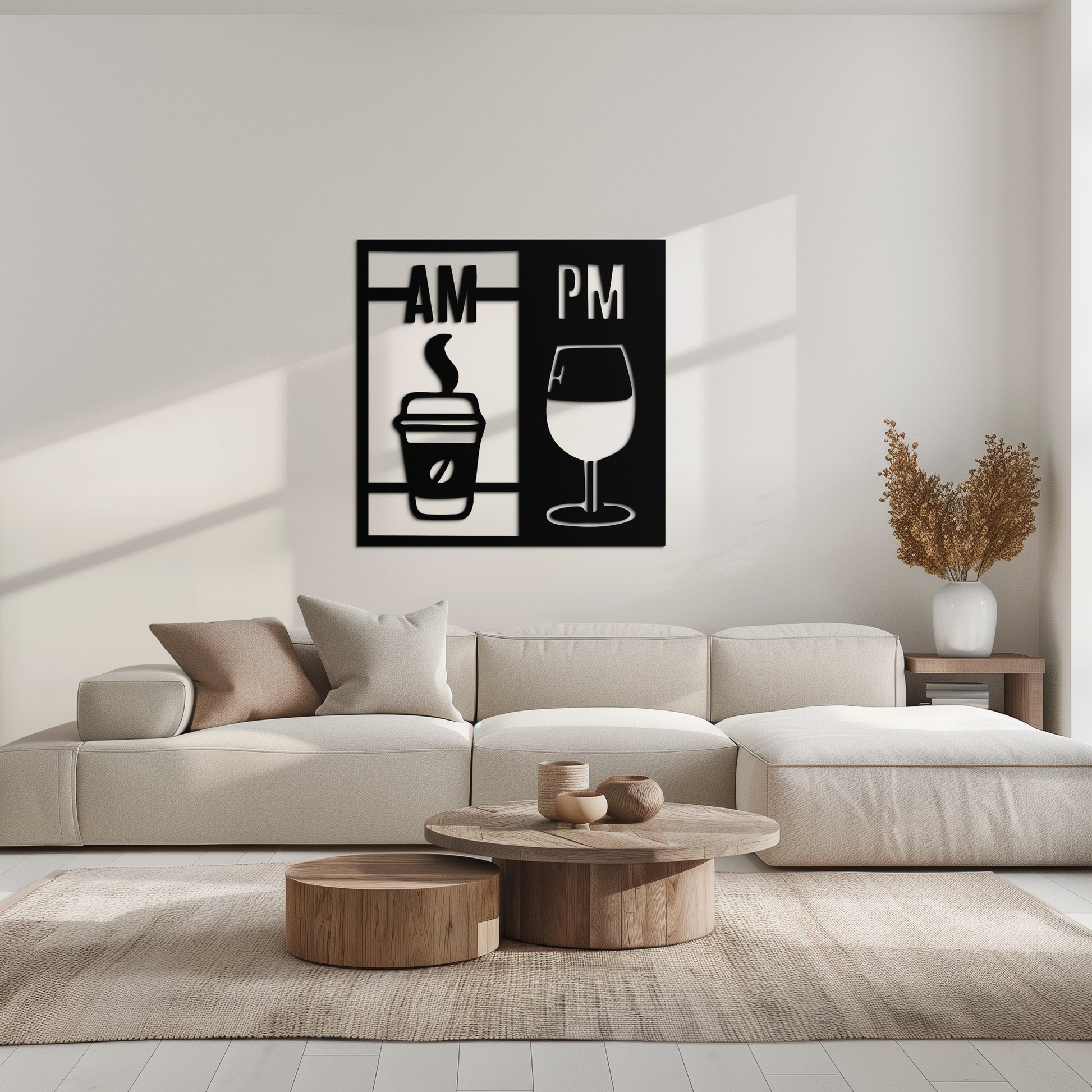 Morning Coffee and Evening Wine Metal Wall Art – AM PM Modern Black Kitchen Decor- KAF547 - Tampa Home & Garden Store