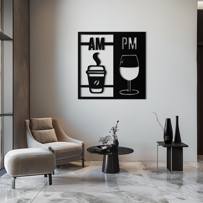 Morning Coffee and Evening Wine Metal Wall Art – AM PM Modern Black Kitchen Decor- KAF547 - Tampa Home & Garden Store