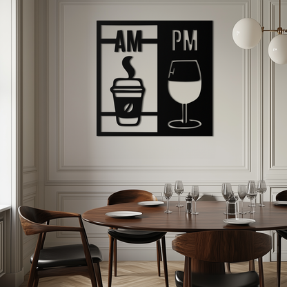 Morning Coffee and Evening Wine Metal Wall Art – AM PM Modern Black Kitchen Decor- KAF547 - Tampa Home & Garden Store