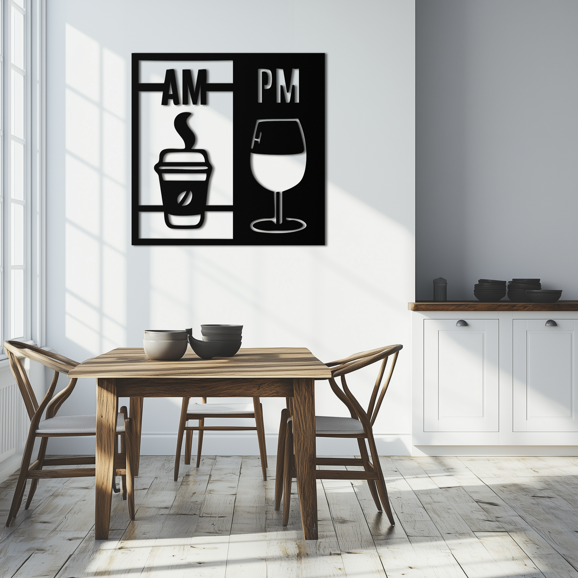 Morning Coffee and Evening Wine Metal Wall Art – AM PM Modern Black Kitchen Decor- KAF547 - Tampa Home & Garden Store