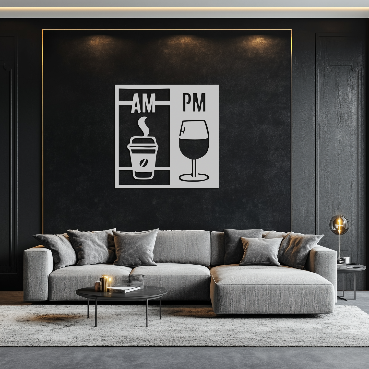 Morning Coffee and Evening Wine Metal Wall Art – AM PM Modern Black Kitchen Decor- KAF547 - Tampa Home & Garden Store