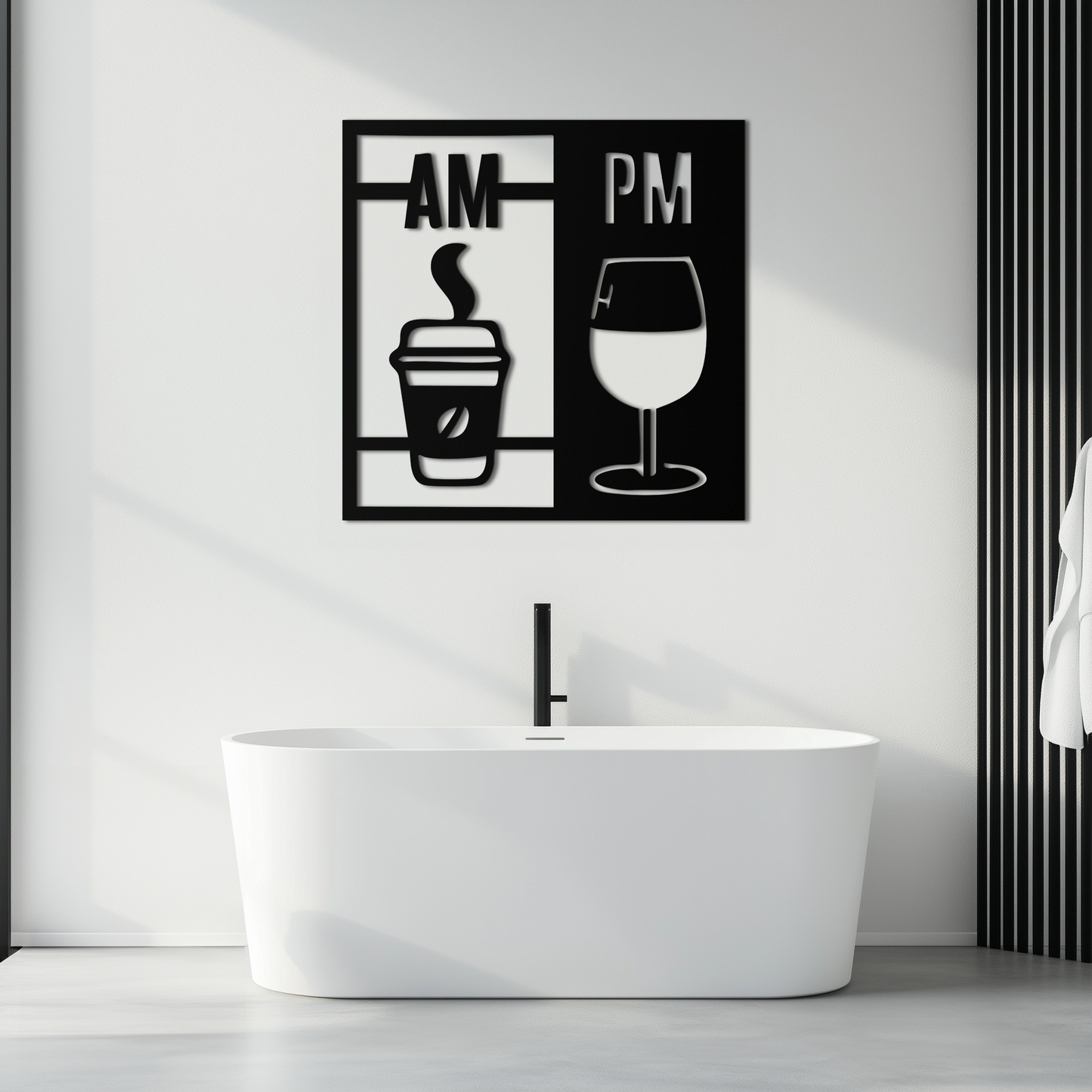 Morning Coffee and Evening Wine Metal Wall Art – AM PM Modern Black Kitchen Decor- KAF547 - Tampa Home & Garden Store