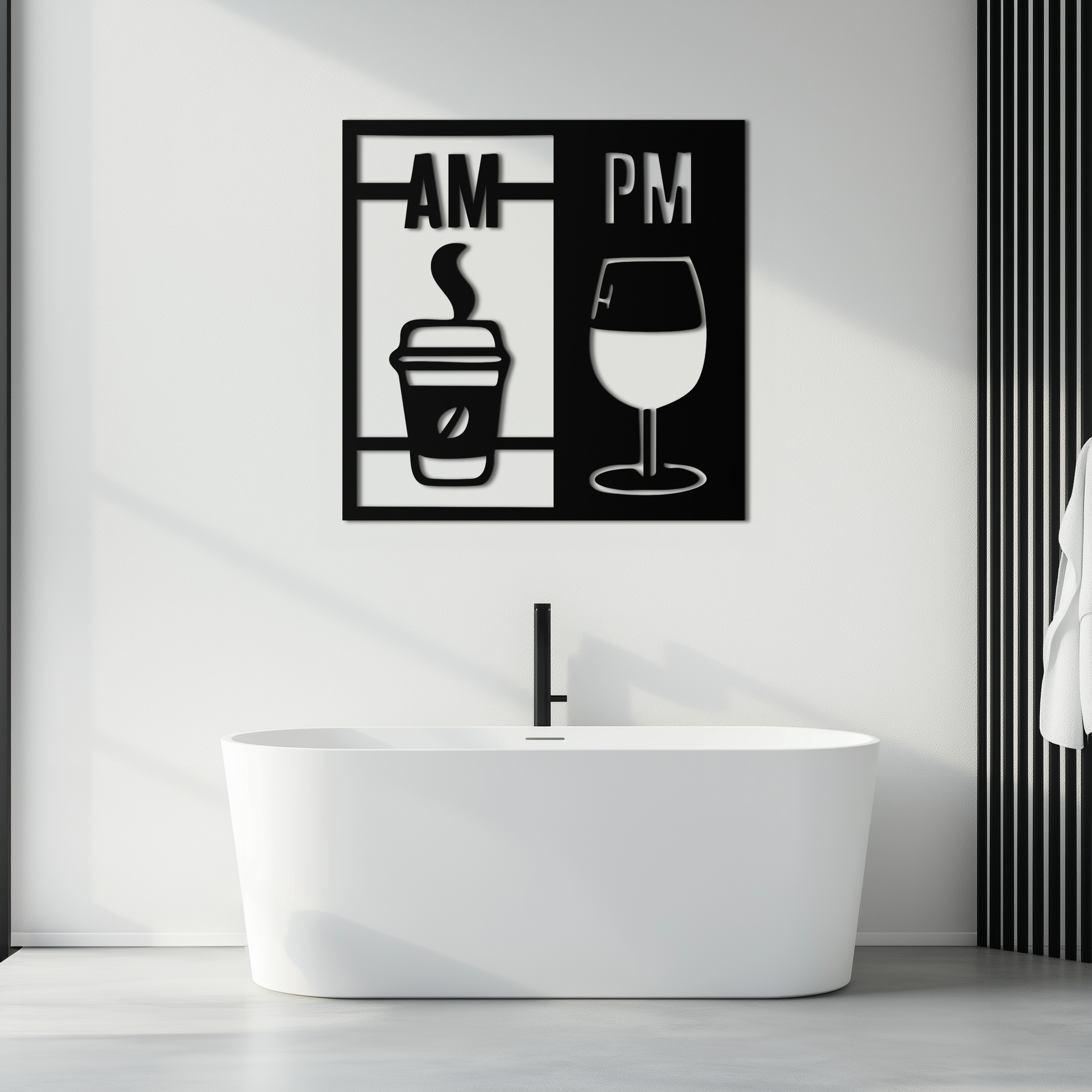 Morning Coffee and Evening Wine Metal Wall Art – AM PM Modern Black Kitchen Decor- KAF547 - Tampa Home & Garden Store