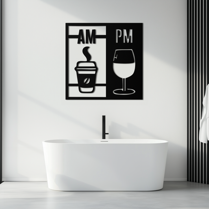 Morning Coffee and Evening Wine Metal Wall Art – AM PM Modern Black Kitchen Decor- KAF547 - Tampa Home & Garden Store