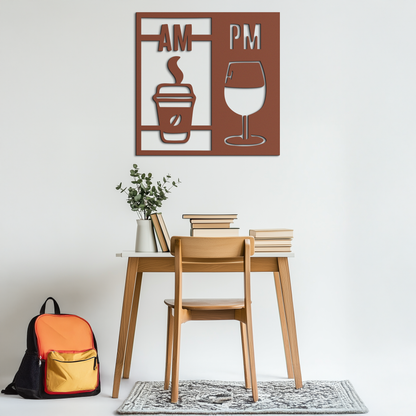 Morning Coffee and Evening Wine Metal Wall Art – AM PM Modern Black Kitchen Decor- KAF547 - Tampa Home & Garden Store