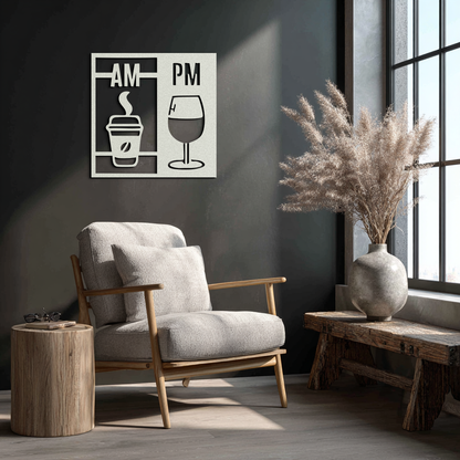 Morning Coffee and Evening Wine Metal Wall Art – AM PM Modern Black Kitchen Decor- KAF547 - Tampa Home & Garden Store